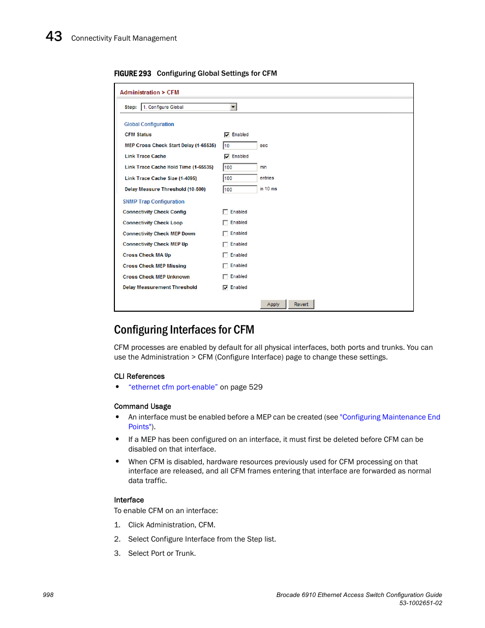 Configuring interfaces for cfm, Figure 293 confi, Configuring | Interfaces for cfm | Brocade 6910 Ethernet Access Switch Configuration Guide (Supporting R2.2.0.0) User Manual | Page 1054 / 1240