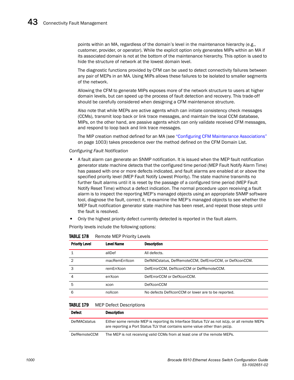 Table 178, Table 179 | Brocade 6910 Ethernet Access Switch Configuration Guide (Supporting R2.2.0.0) User Manual | Page 1056 / 1240