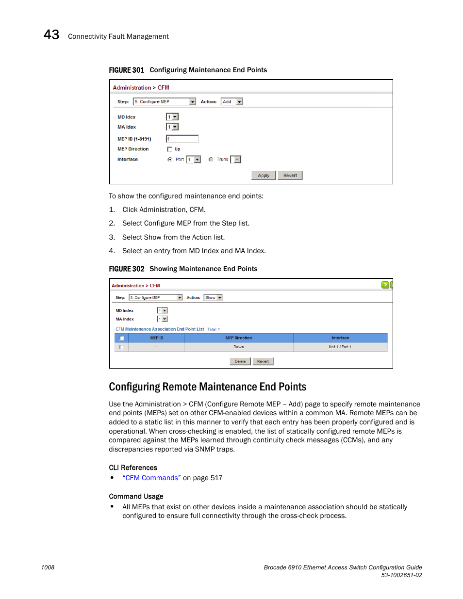 Configuring remote maintenance end points, Figure 301 confi, Figure 302 s | Brocade 6910 Ethernet Access Switch Configuration Guide (Supporting R2.2.0.0) User Manual | Page 1064 / 1240