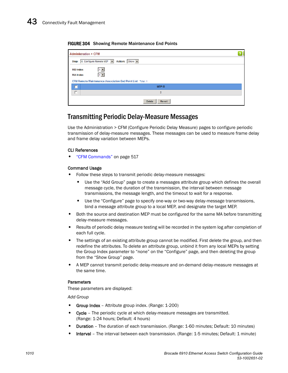 Transmitting periodic delay-measure messages, Transmitting periodic delay-measure messages 0, Figure 304 s | Transmitting periodic delay-measure, Messages | Brocade 6910 Ethernet Access Switch Configuration Guide (Supporting R2.2.0.0) User Manual | Page 1066 / 1240