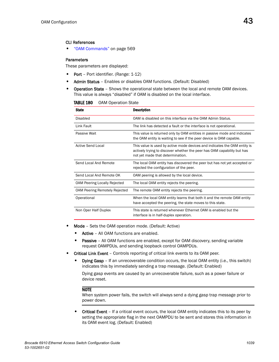 Table 180 | Brocade 6910 Ethernet Access Switch Configuration Guide (Supporting R2.2.0.0) User Manual | Page 1095 / 1240