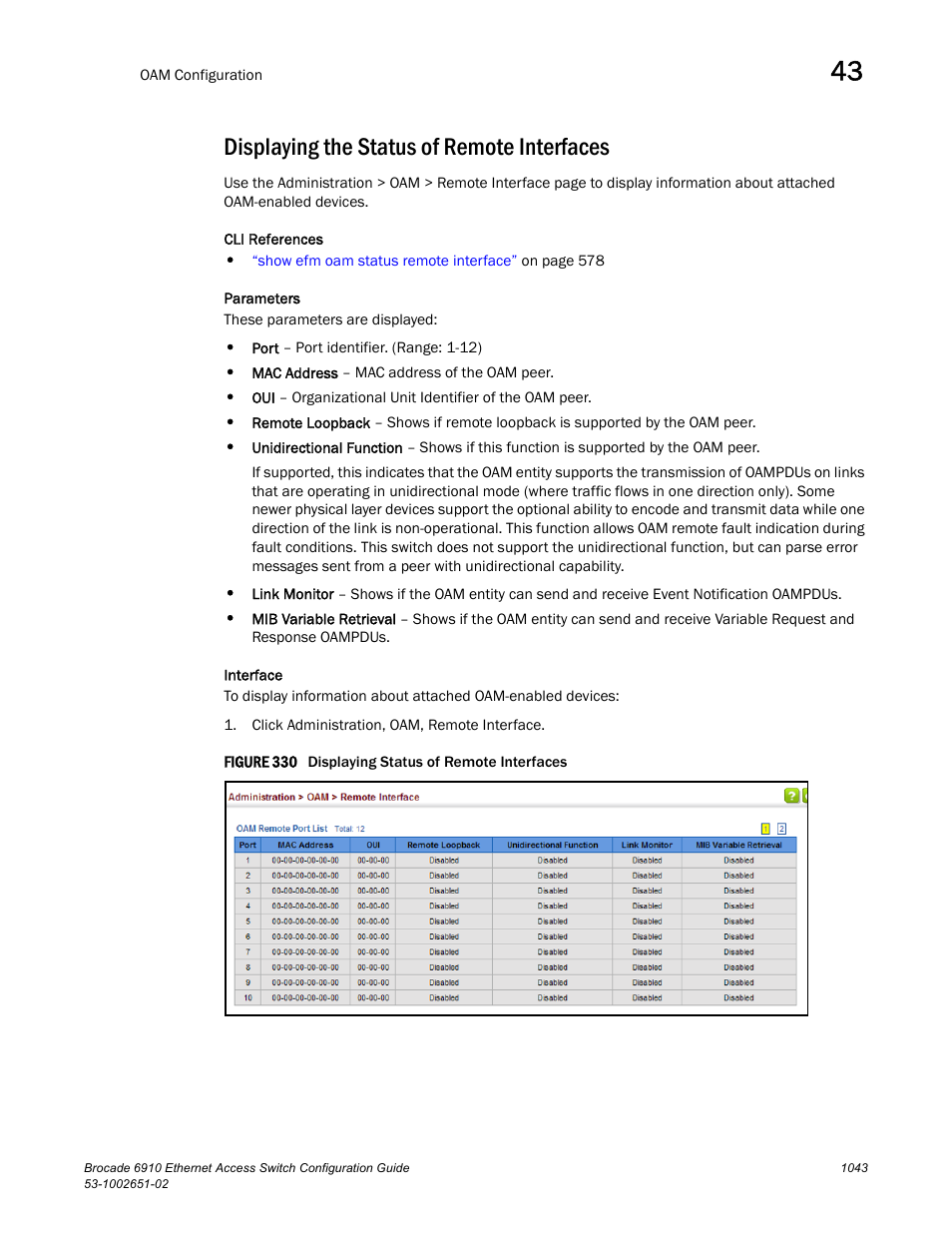 Displaying the status of remote interfaces, Figure 330 dis | Brocade 6910 Ethernet Access Switch Configuration Guide (Supporting R2.2.0.0) User Manual | Page 1099 / 1240