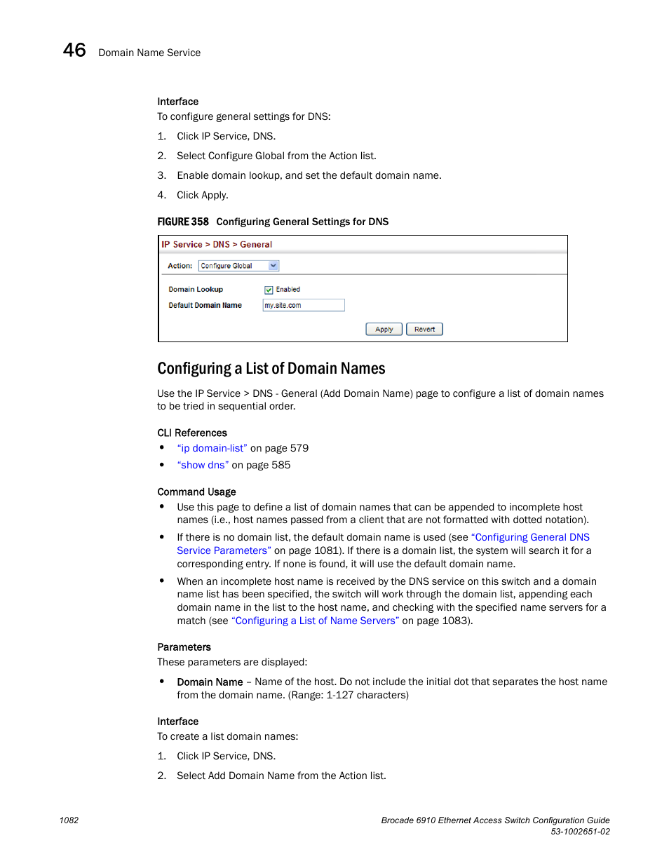 Configuring a list of domain names, Figure 358 confi | Brocade 6910 Ethernet Access Switch Configuration Guide (Supporting R2.2.0.0) User Manual | Page 1138 / 1240