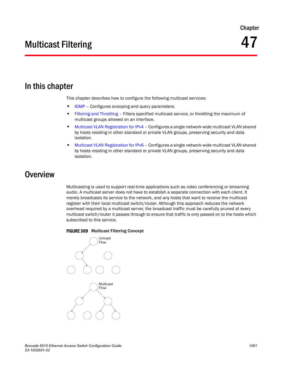 Multicast filtering, Overview, Chapter 47 | Figure 369 m, Multicast filtering 1 | Brocade 6910 Ethernet Access Switch Configuration Guide (Supporting R2.2.0.0) User Manual | Page 1147 / 1240