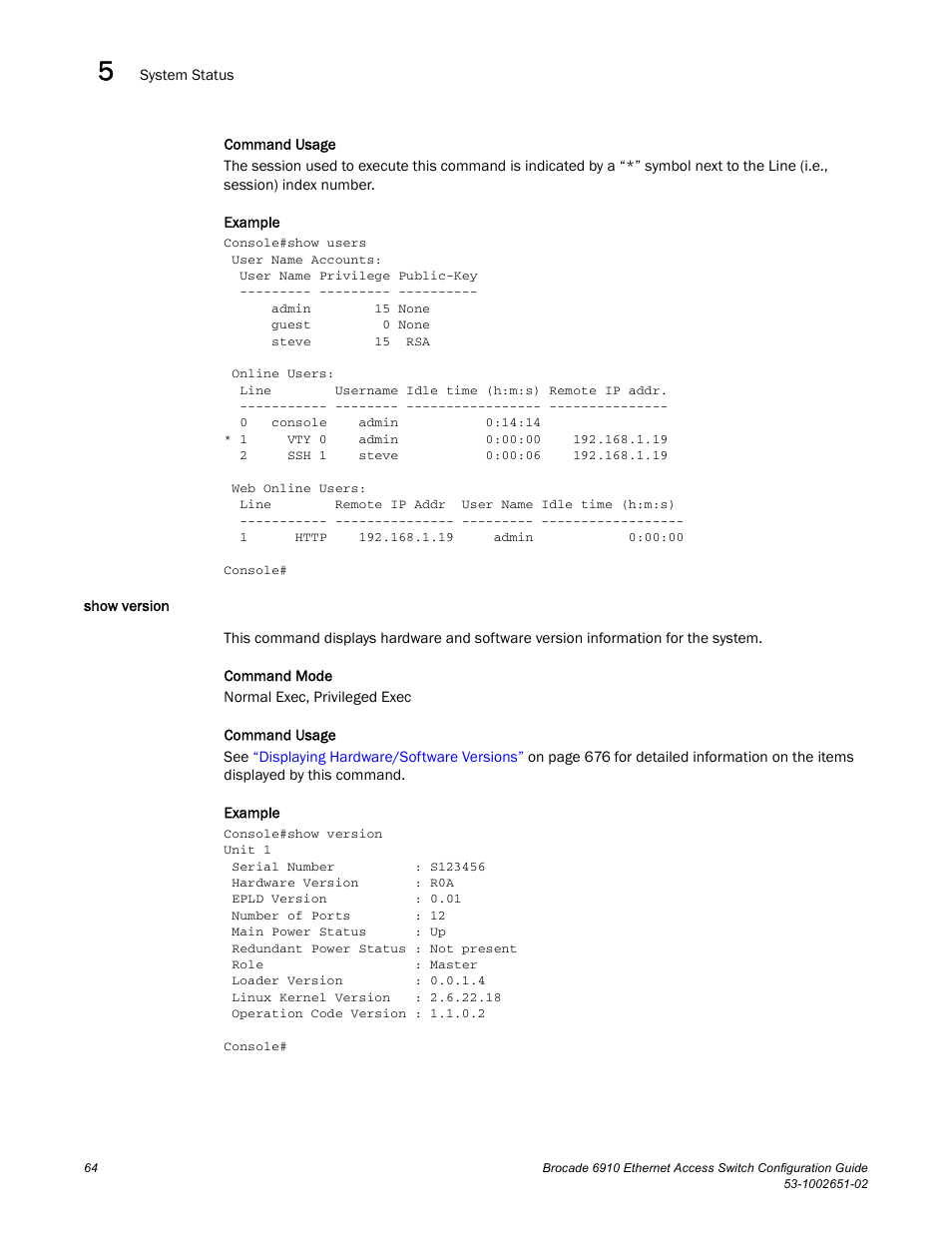 Show version | Brocade 6910 Ethernet Access Switch Configuration Guide (Supporting R2.2.0.0) User Manual | Page 120 / 1240