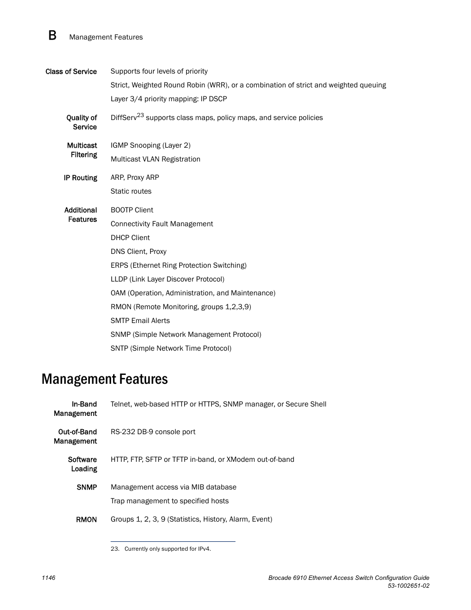 Management features | Brocade 6910 Ethernet Access Switch Configuration Guide (Supporting R2.2.0.0) User Manual | Page 1202 / 1240