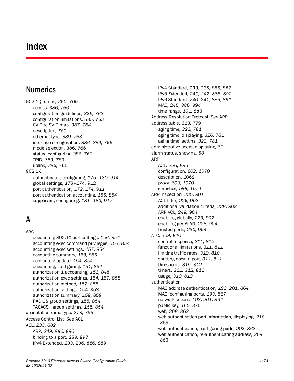 Index, Numerics | Brocade 6910 Ethernet Access Switch Configuration Guide (Supporting R2.2.0.0) User Manual | Page 1229 / 1240