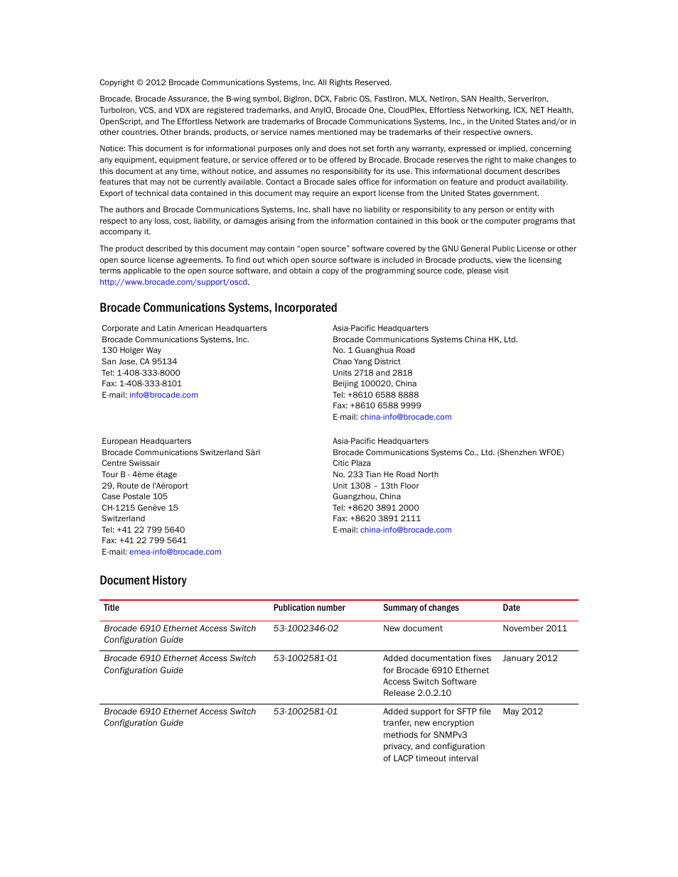Brocade 6910 Ethernet Access Switch Configuration Guide (Supporting R2.2.0.0) User Manual | Page 2 / 1240