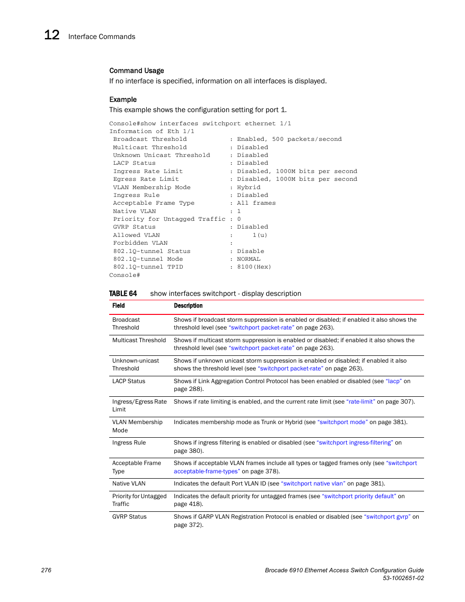 Table 64 | Brocade 6910 Ethernet Access Switch Configuration Guide (Supporting R2.2.0.0) User Manual | Page 332 / 1240