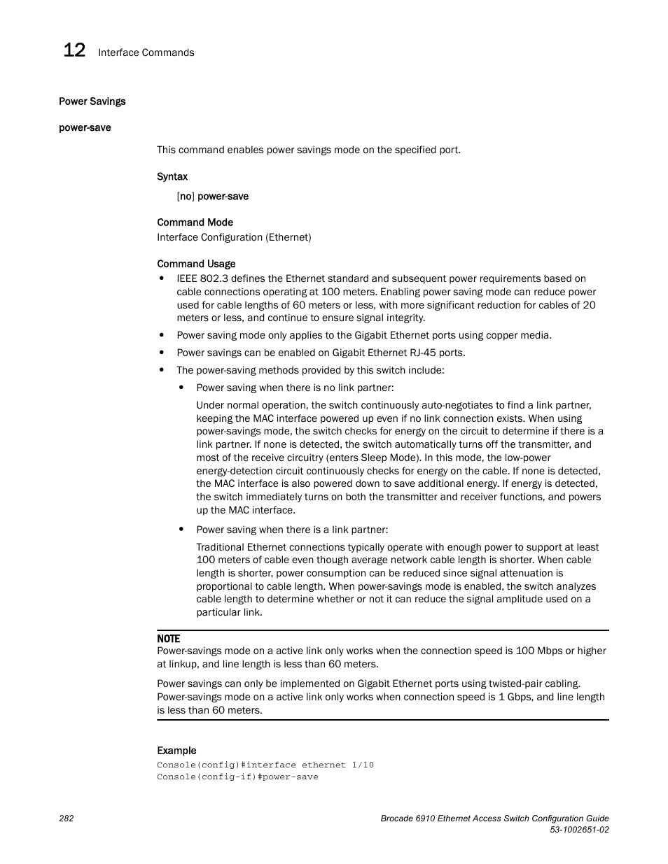 Power savings, Power-save | Brocade 6910 Ethernet Access Switch Configuration Guide (Supporting R2.2.0.0) User Manual | Page 338 / 1240