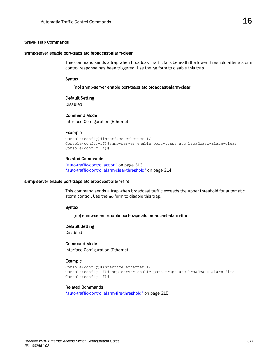 Snmp trap commands | Brocade 6910 Ethernet Access Switch Configuration Guide (Supporting R2.2.0.0) User Manual | Page 373 / 1240