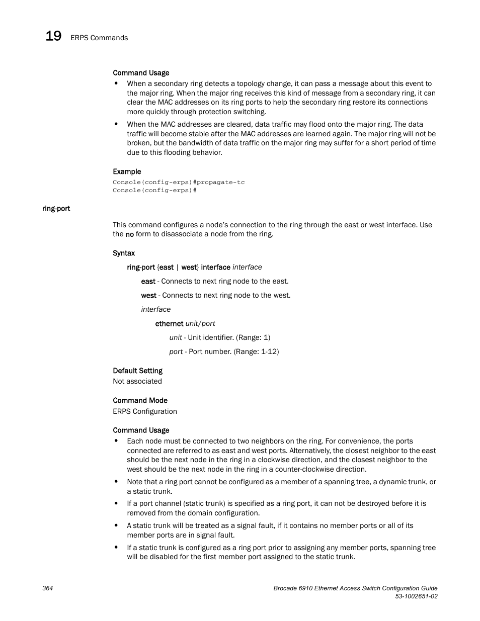 Ring-port | Brocade 6910 Ethernet Access Switch Configuration Guide (Supporting R2.2.0.0) User Manual | Page 420 / 1240