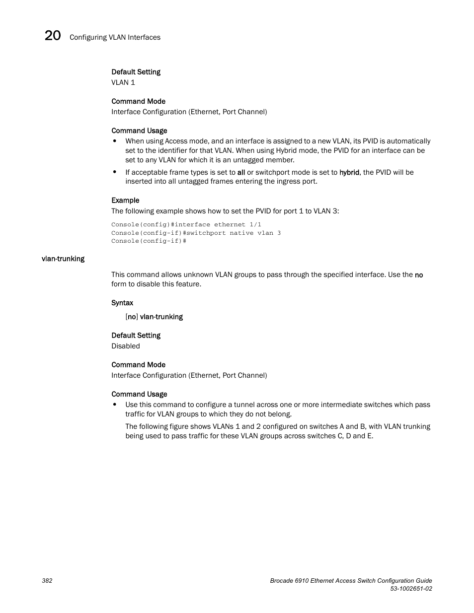 Vlan-trunking | Brocade 6910 Ethernet Access Switch Configuration Guide (Supporting R2.2.0.0) User Manual | Page 438 / 1240