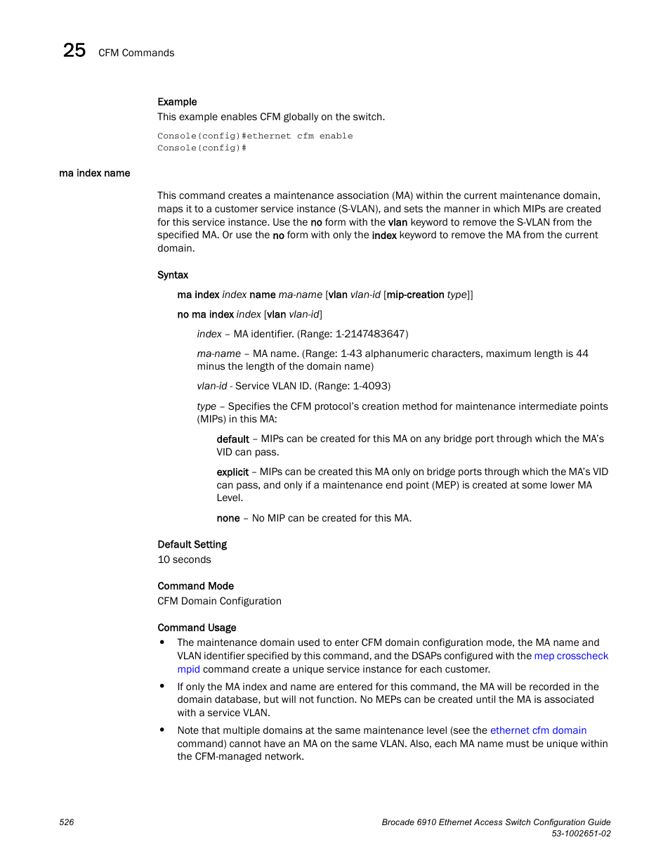 Ma index name, Ma index, Name | Brocade 6910 Ethernet Access Switch Configuration Guide (Supporting R2.2.0.0) User Manual | Page 582 / 1240