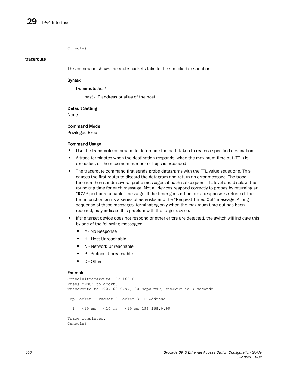 Traceroute | Brocade 6910 Ethernet Access Switch Configuration Guide (Supporting R2.2.0.0) User Manual | Page 656 / 1240