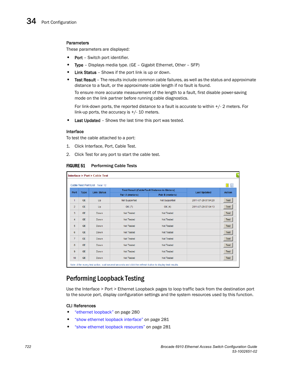 Performing loopback testing, Figure 51, Performing | Loopback testing, Loopback test | Brocade 6910 Ethernet Access Switch Configuration Guide (Supporting R2.2.0.0) User Manual | Page 778 / 1240