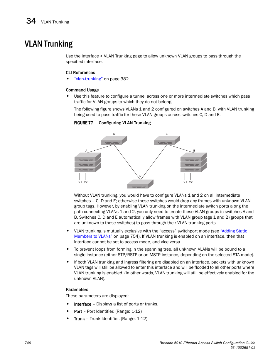 Vlan trunking, Figure 77, Confi | Brocade 6910 Ethernet Access Switch Configuration Guide (Supporting R2.2.0.0) User Manual | Page 802 / 1240