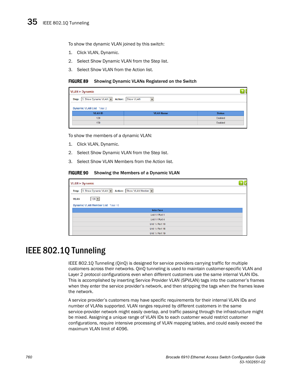 Ieee 802.1q tunneling, Figure 89, Figure 90 | Conf | Brocade 6910 Ethernet Access Switch Configuration Guide (Supporting R2.2.0.0) User Manual | Page 816 / 1240