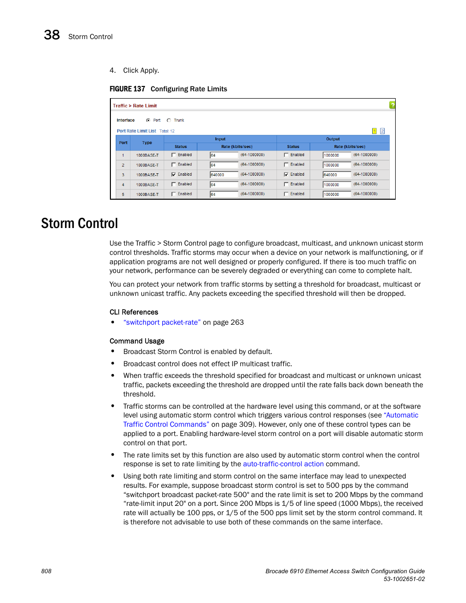 Storm control, Figure 137 confi | Brocade 6910 Ethernet Access Switch Configuration Guide (Supporting R2.2.0.0) User Manual | Page 864 / 1240