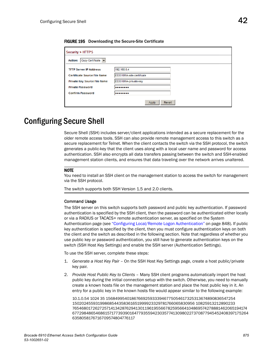 Configuring secure shell, Figure 195 downl | Brocade 6910 Ethernet Access Switch Configuration Guide (Supporting R2.2.0.0) User Manual | Page 931 / 1240