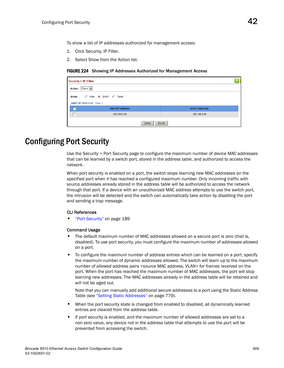 Configuring port security, Figure 224 s, Port security | Brocade 6910 Ethernet Access Switch Configuration Guide (Supporting R2.2.0.0) User Manual | Page 965 / 1240