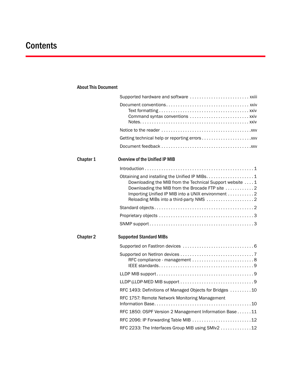 Brocade Unified IP MIB Reference (Supporting FastIron Releases 07.5.00 and 08.0.10) User Manual | Page 3 / 771