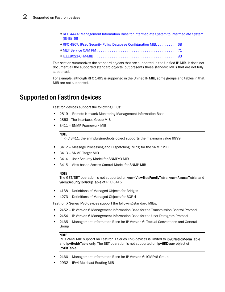 Supported on fastiron devices | Brocade Unified IP MIB Reference (Supporting FastIron Releases 07.5.00 and 08.0.10) User Manual | Page 32 / 771