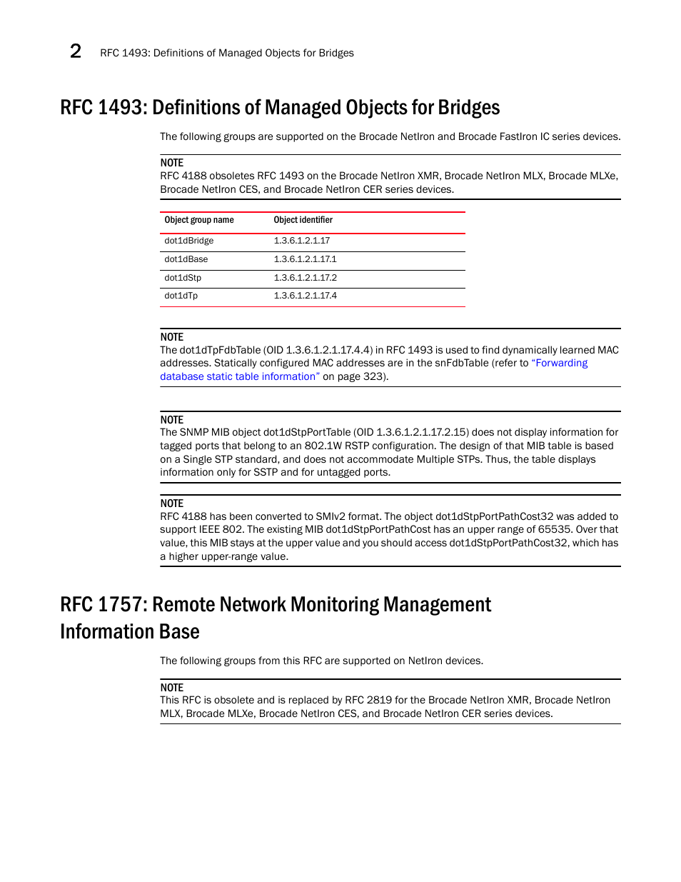 Dot1dbridge, Dot1dbase, Dot1dstp | Dot1dtp | Brocade Unified IP MIB Reference (Supporting FastIron Releases 07.5.00 and 08.0.10) User Manual | Page 36 / 771