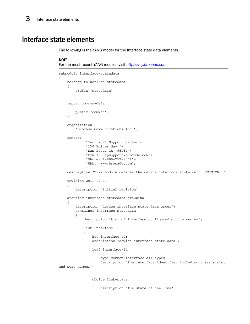 Interface state elements | Brocade Multi-Service IronWare YANG Configuration Guide (Supporting R05.6.00) User Manual | Page 34 / 110