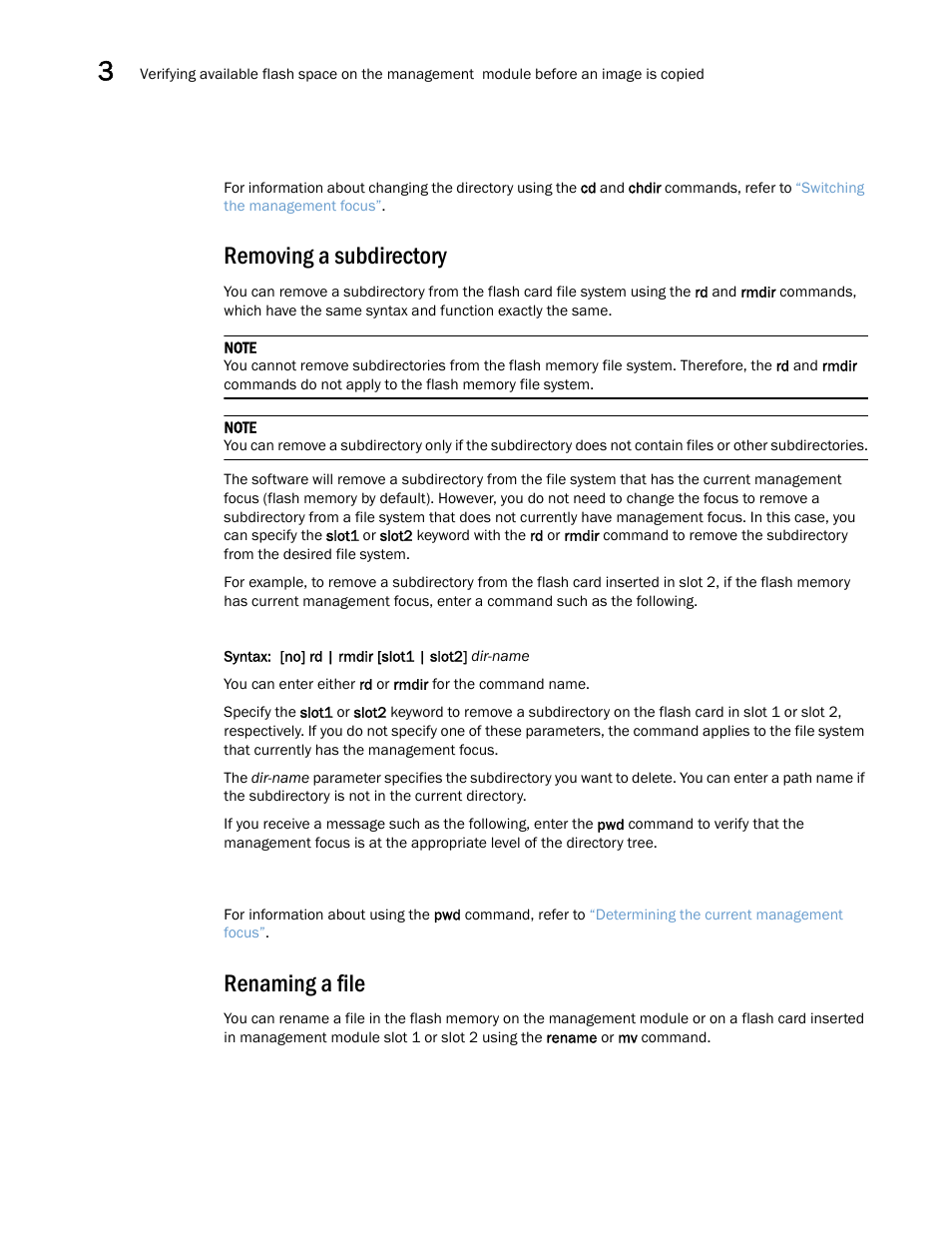 Removing a subdirectory, Renaming a file | Brocade Multi-Service IronWare Switching Configuration Guide (Supporting R05.6.00) User Manual | Page 102 / 984