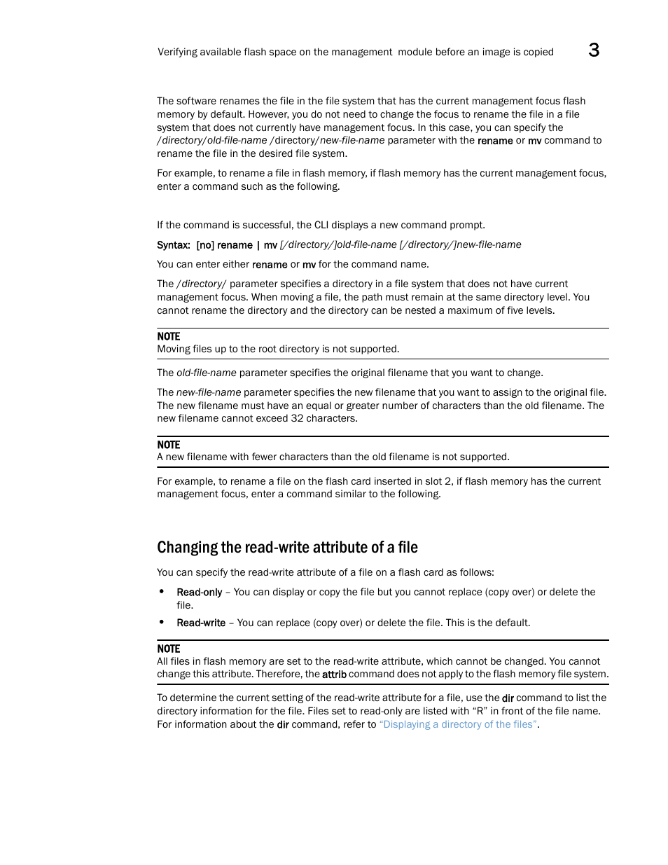 Changing the read-write attribute of a file | Brocade Multi-Service IronWare Switching Configuration Guide (Supporting R05.6.00) User Manual | Page 103 / 984