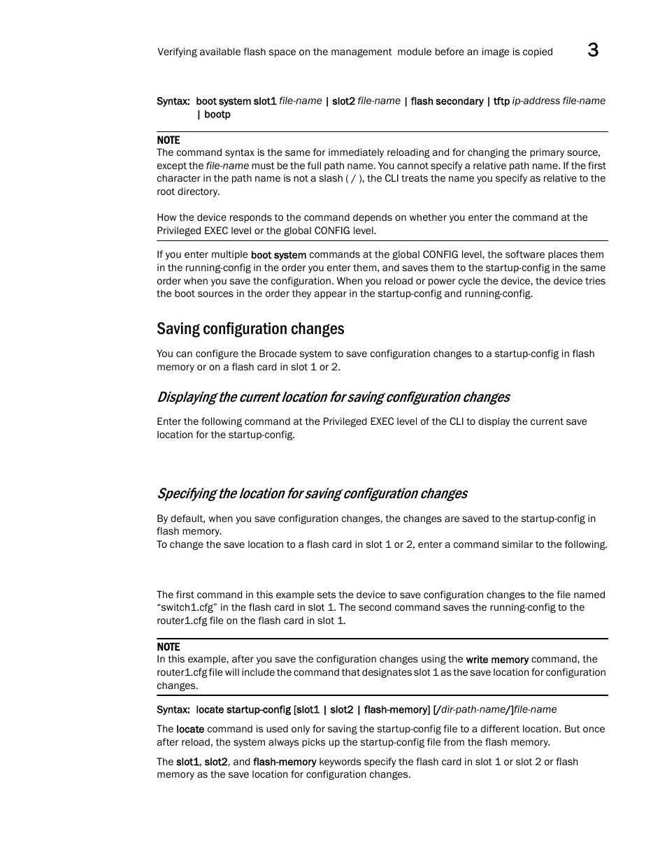 Saving configuration changes | Brocade Multi-Service IronWare Switching Configuration Guide (Supporting R05.6.00) User Manual | Page 113 / 984