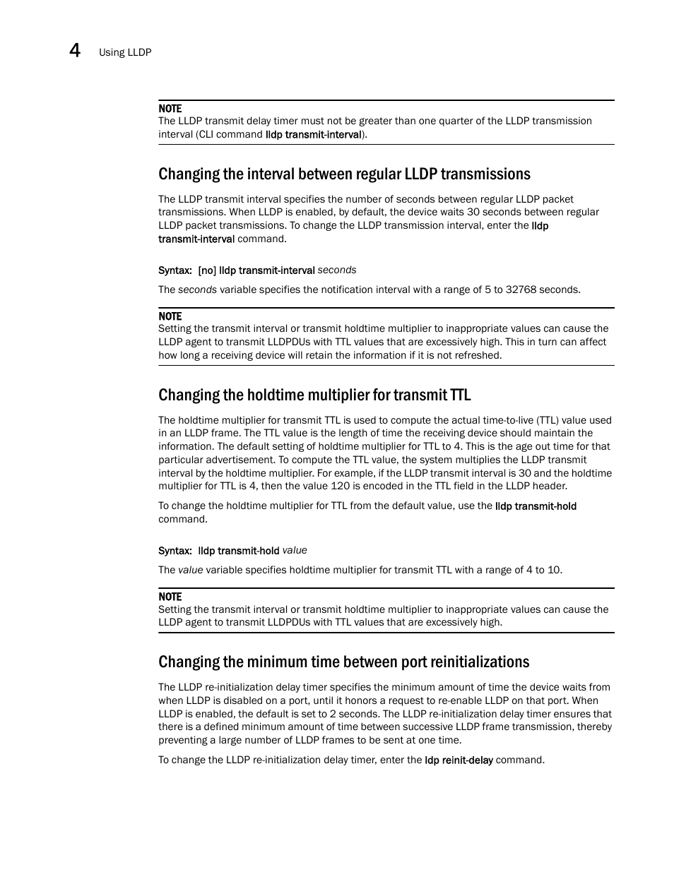 Changing the holdtime multiplier for transmit ttl | Brocade Multi-Service IronWare Switching Configuration Guide (Supporting R05.6.00) User Manual | Page 124 / 984