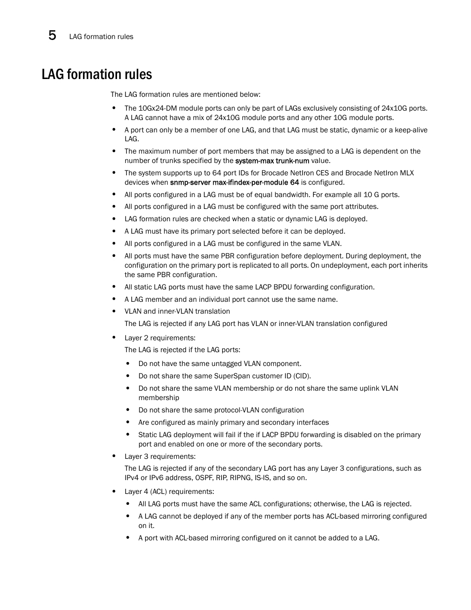 Lag formation rules | Brocade Multi-Service IronWare Switching Configuration Guide (Supporting R05.6.00) User Manual | Page 140 / 984