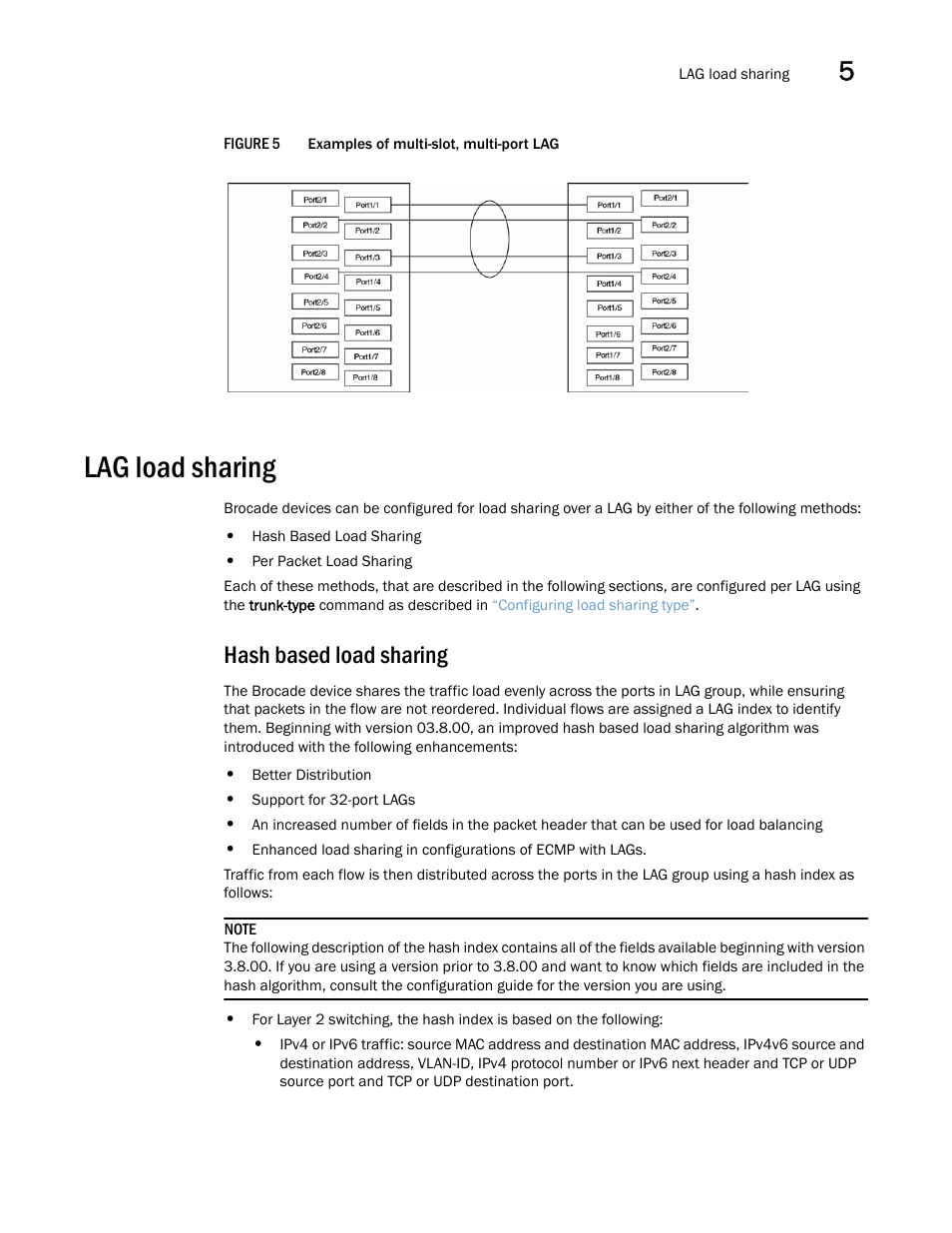 Lag load sharing, Hash based load sharing | Brocade Multi-Service IronWare Switching Configuration Guide (Supporting R05.6.00) User Manual | Page 143 / 984