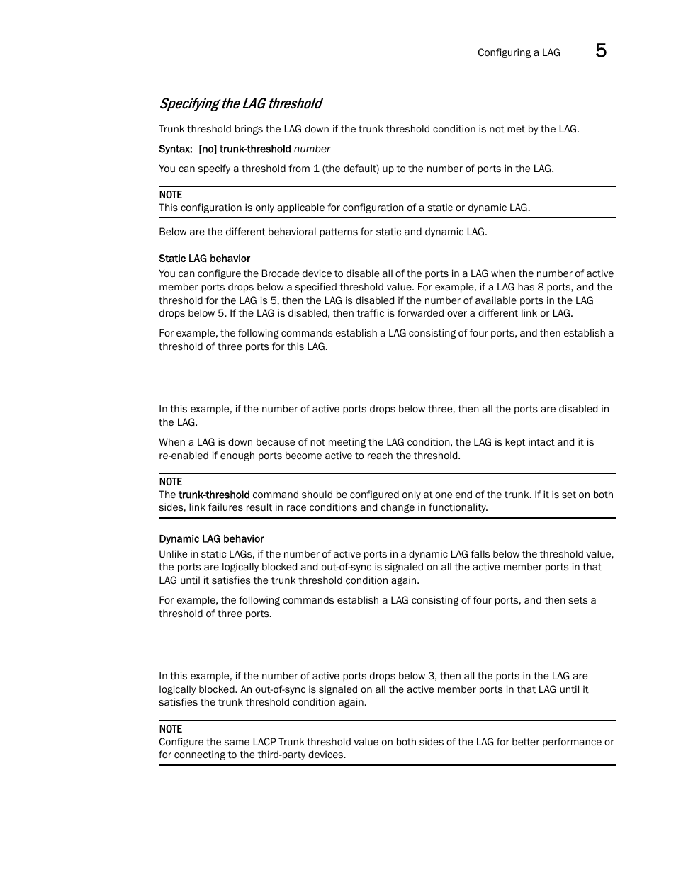 Specifying the lag threshold | Brocade Multi-Service IronWare Switching Configuration Guide (Supporting R05.6.00) User Manual | Page 153 / 984