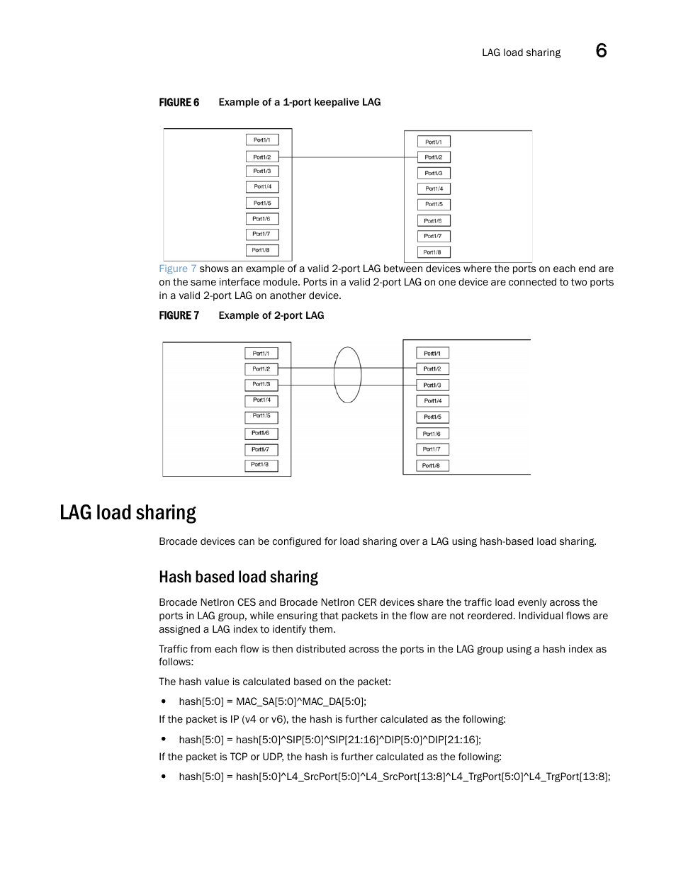 Lag load sharing, Hash based load sharing | Brocade Multi-Service IronWare Switching Configuration Guide (Supporting R05.6.00) User Manual | Page 177 / 984