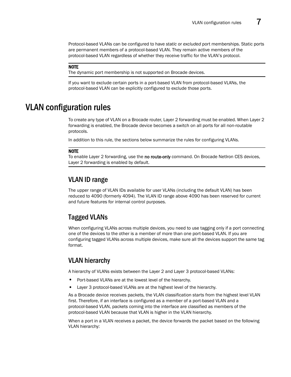 Vlan configuration rules, Vlan id range, Tagged vlans | Vlan hierarchy | Brocade Multi-Service IronWare Switching Configuration Guide (Supporting R05.6.00) User Manual | Page 197 / 984