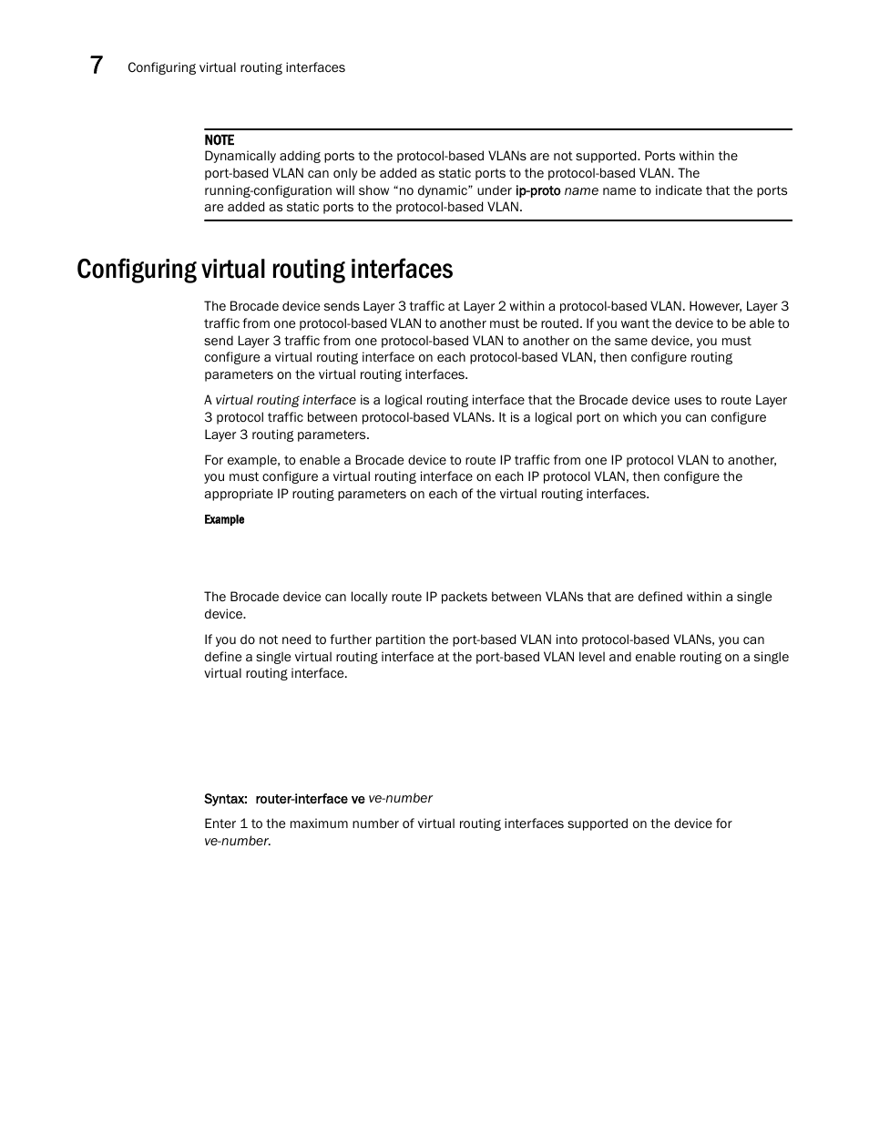 Configuring virtual routing interfaces | Brocade Multi-Service IronWare Switching Configuration Guide (Supporting R05.6.00) User Manual | Page 204 / 984