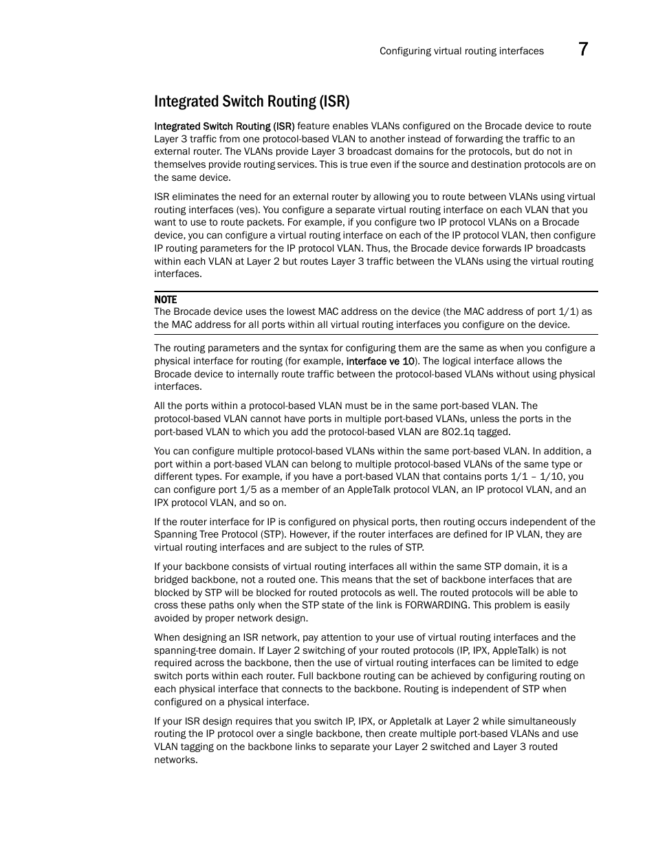 Integrated switch routing (isr) | Brocade Multi-Service IronWare Switching Configuration Guide (Supporting R05.6.00) User Manual | Page 205 / 984