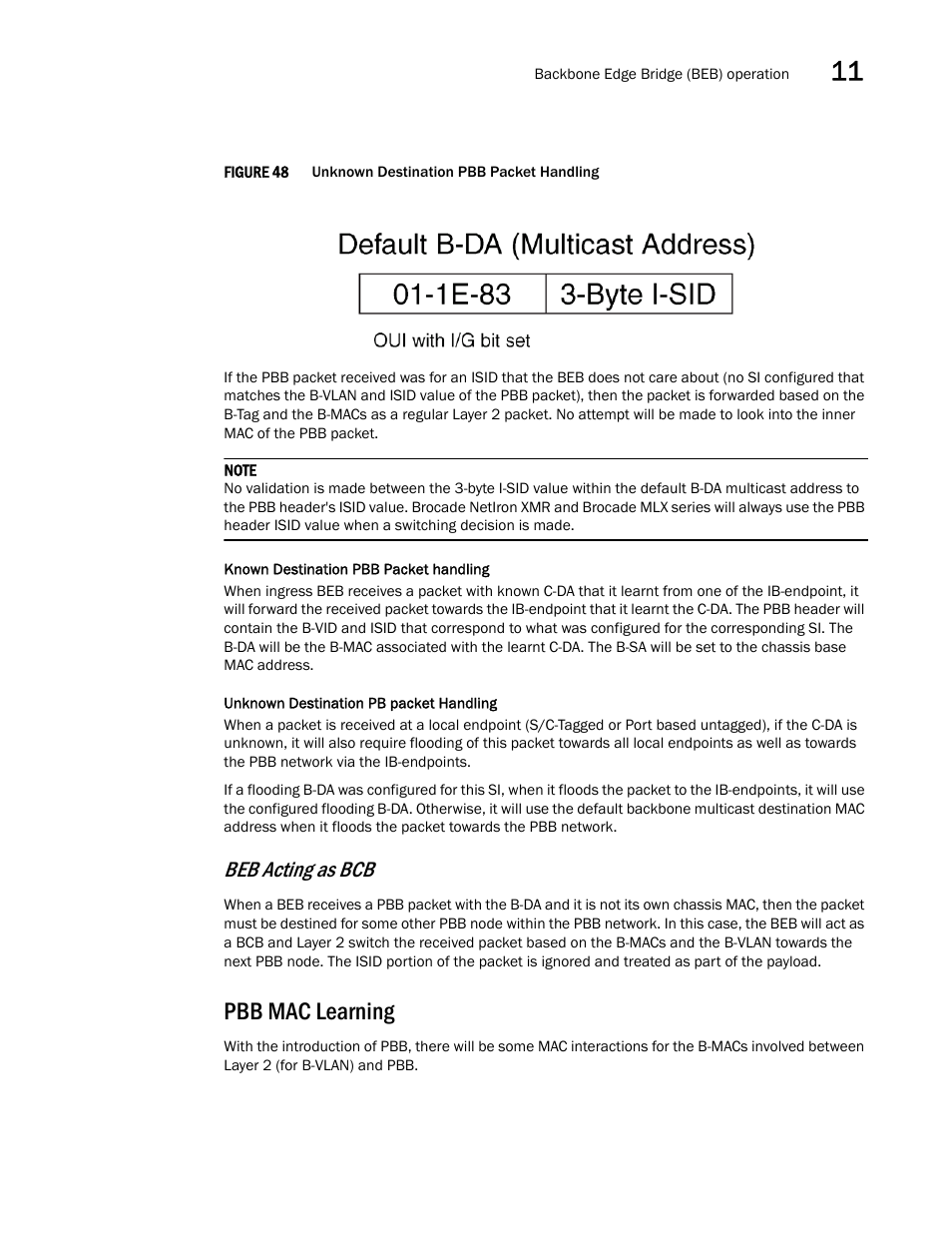 Pbb mac learning, Beb acting as bcb | Brocade Multi-Service IronWare Switching Configuration Guide (Supporting R05.6.00) User Manual | Page 317 / 984