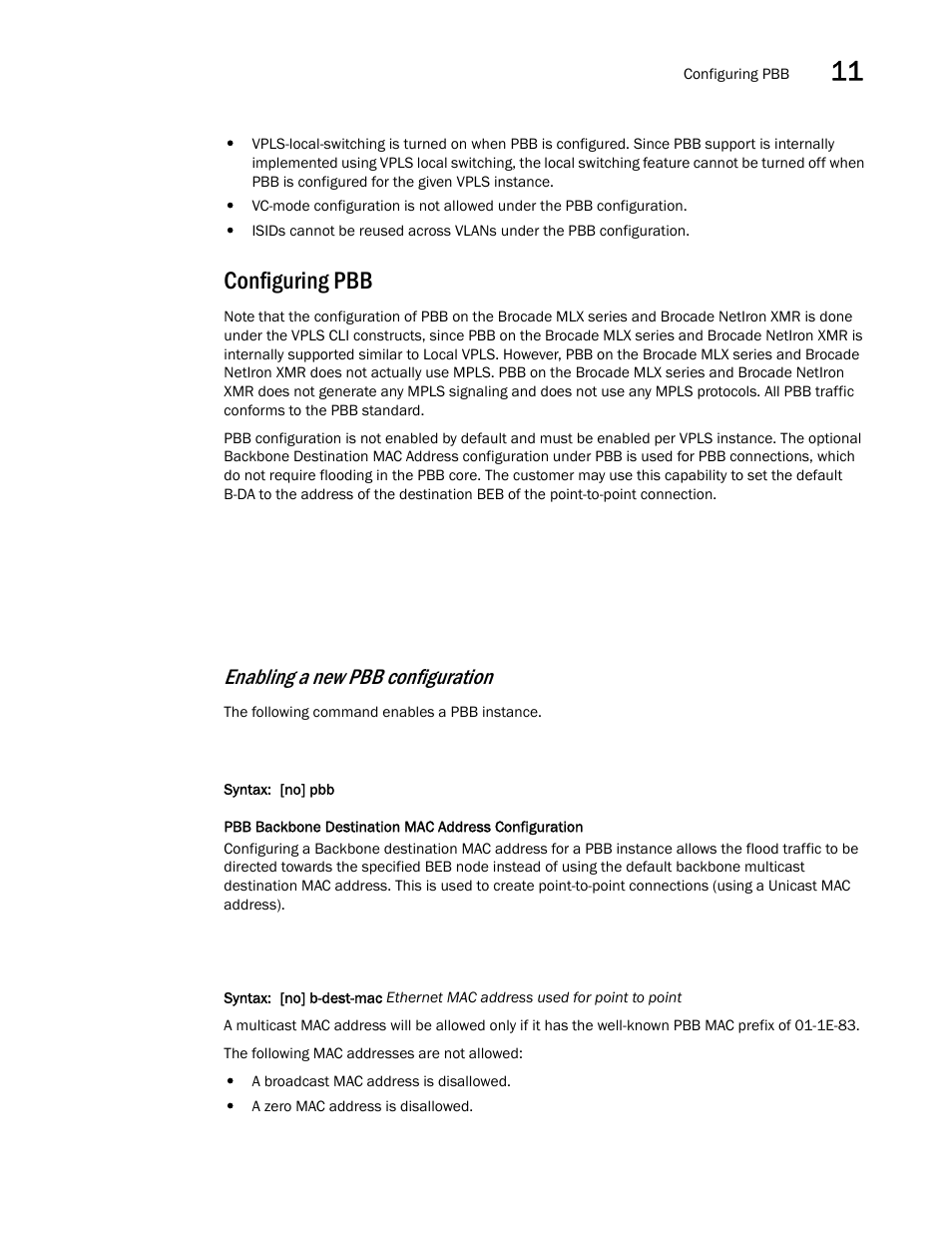 Configuring pbb, Enabling a new pbb configuration | Brocade Multi-Service IronWare Switching Configuration Guide (Supporting R05.6.00) User Manual | Page 323 / 984