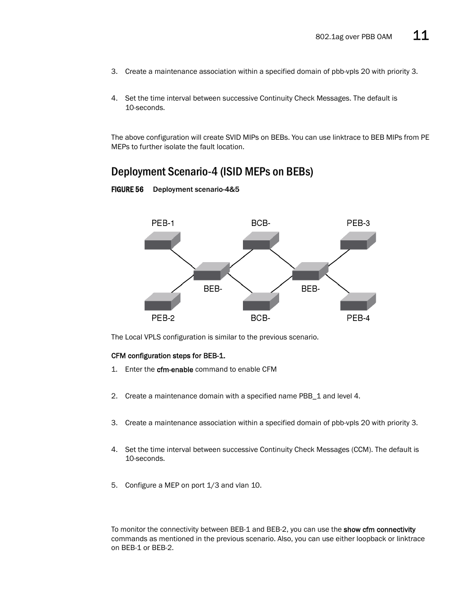 Deployment scenario-4 (isid meps on bebs) | Brocade Multi-Service IronWare Switching Configuration Guide (Supporting R05.6.00) User Manual | Page 343 / 984