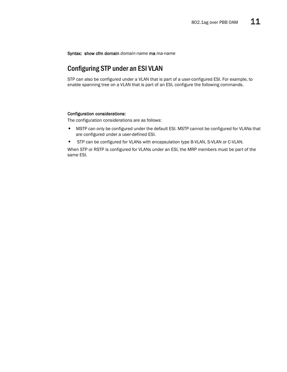 Configuring stp under an esi vlan | Brocade Multi-Service IronWare Switching Configuration Guide (Supporting R05.6.00) User Manual | Page 345 / 984