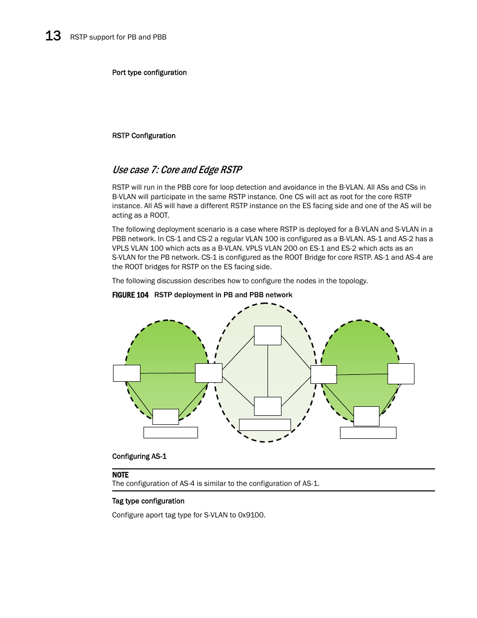 Use case 7: core and edge rstp, 1edge rstp edge rstp core rstp | Brocade Multi-Service IronWare Switching Configuration Guide (Supporting R05.6.00) User Manual | Page 494 / 984