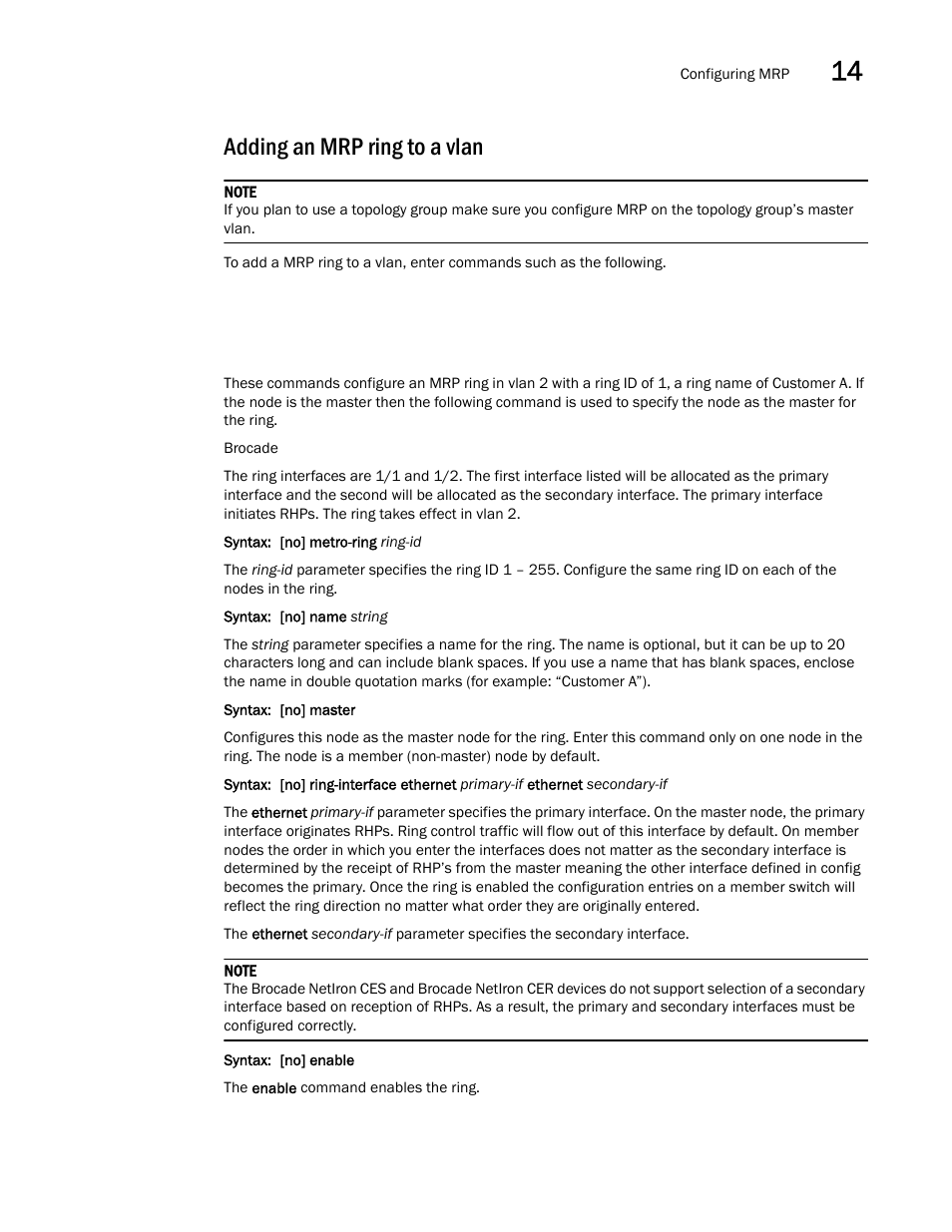 Adding an mrp ring to a vlan | Brocade Multi-Service IronWare Switching Configuration Guide (Supporting R05.6.00) User Manual | Page 517 / 984