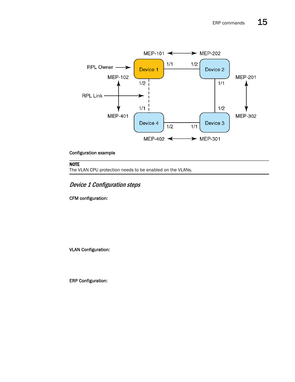 Device 1 configuration steps | Brocade Multi-Service IronWare Switching Configuration Guide (Supporting R05.6.00) User Manual | Page 565 / 984