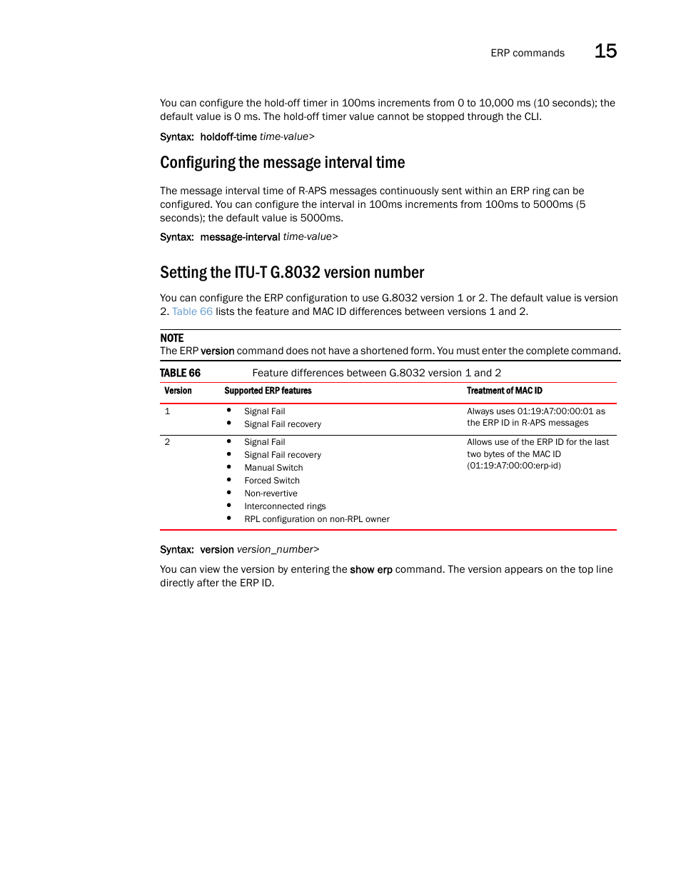 Setting the itu-t g.8032 version number, Configuring the message interval time | Brocade Multi-Service IronWare Switching Configuration Guide (Supporting R05.6.00) User Manual | Page 569 / 984