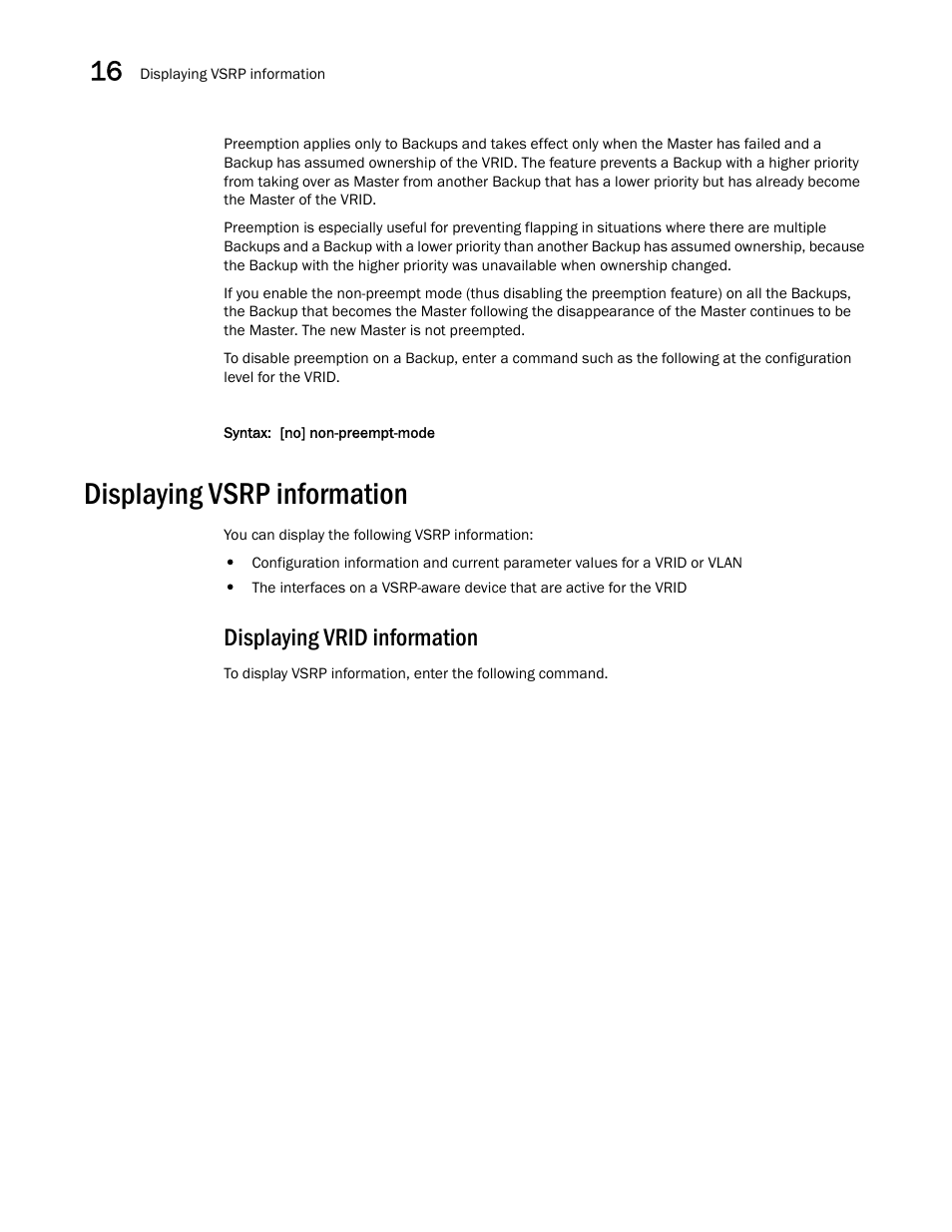 Displaying vsrp information, Displaying vrid information | Brocade Multi-Service IronWare Switching Configuration Guide (Supporting R05.6.00) User Manual | Page 602 / 984