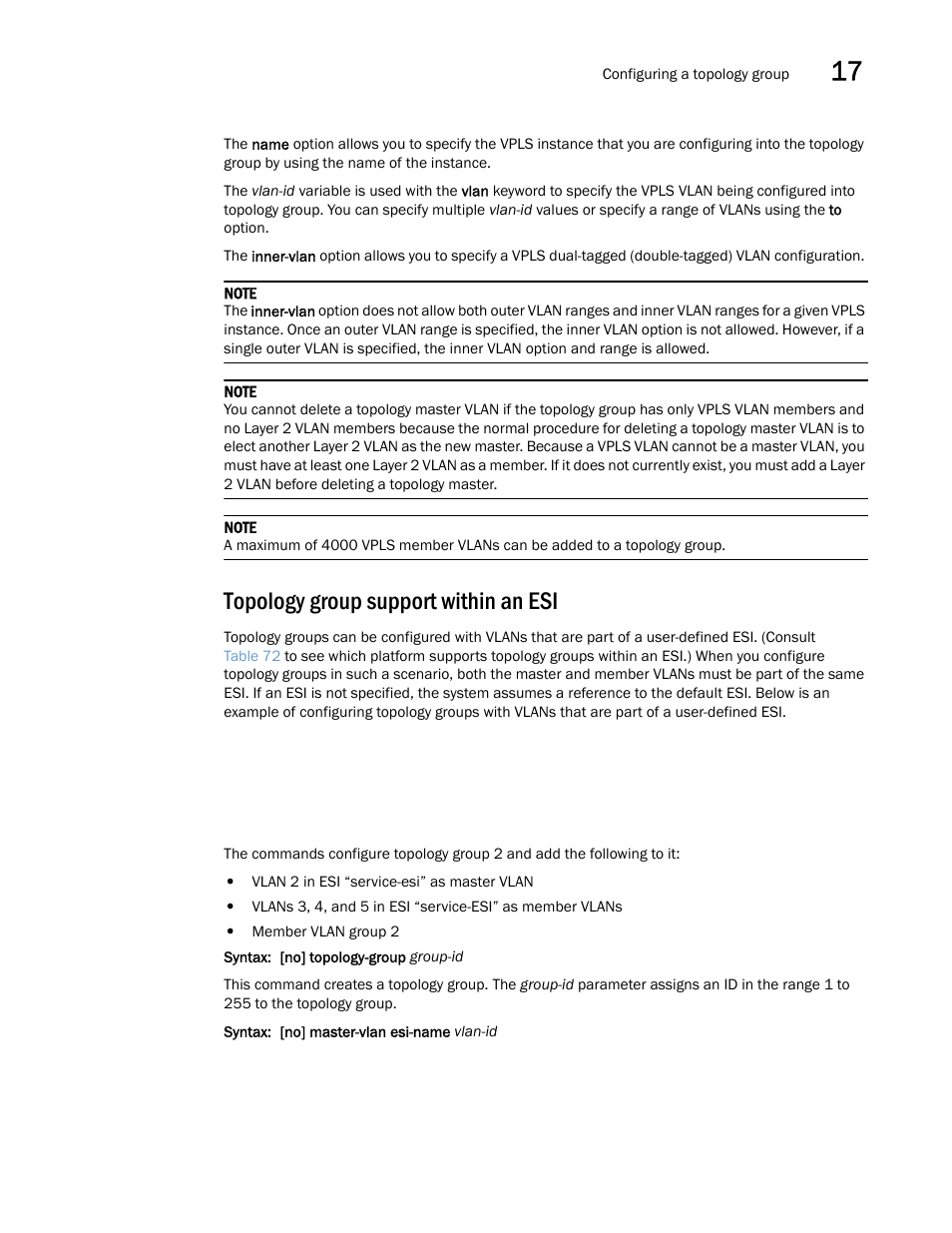 Topology group support within an esi | Brocade Multi-Service IronWare Switching Configuration Guide (Supporting R05.6.00) User Manual | Page 615 / 984